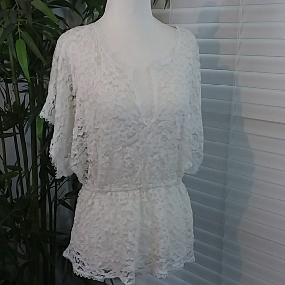 Mudd Tops - White Lace Peplum Blouse from Mudd